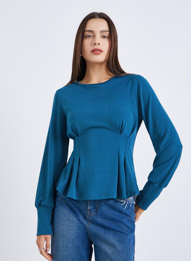 Styli Women Blue Long Sleeve Peplum Top - Image 1